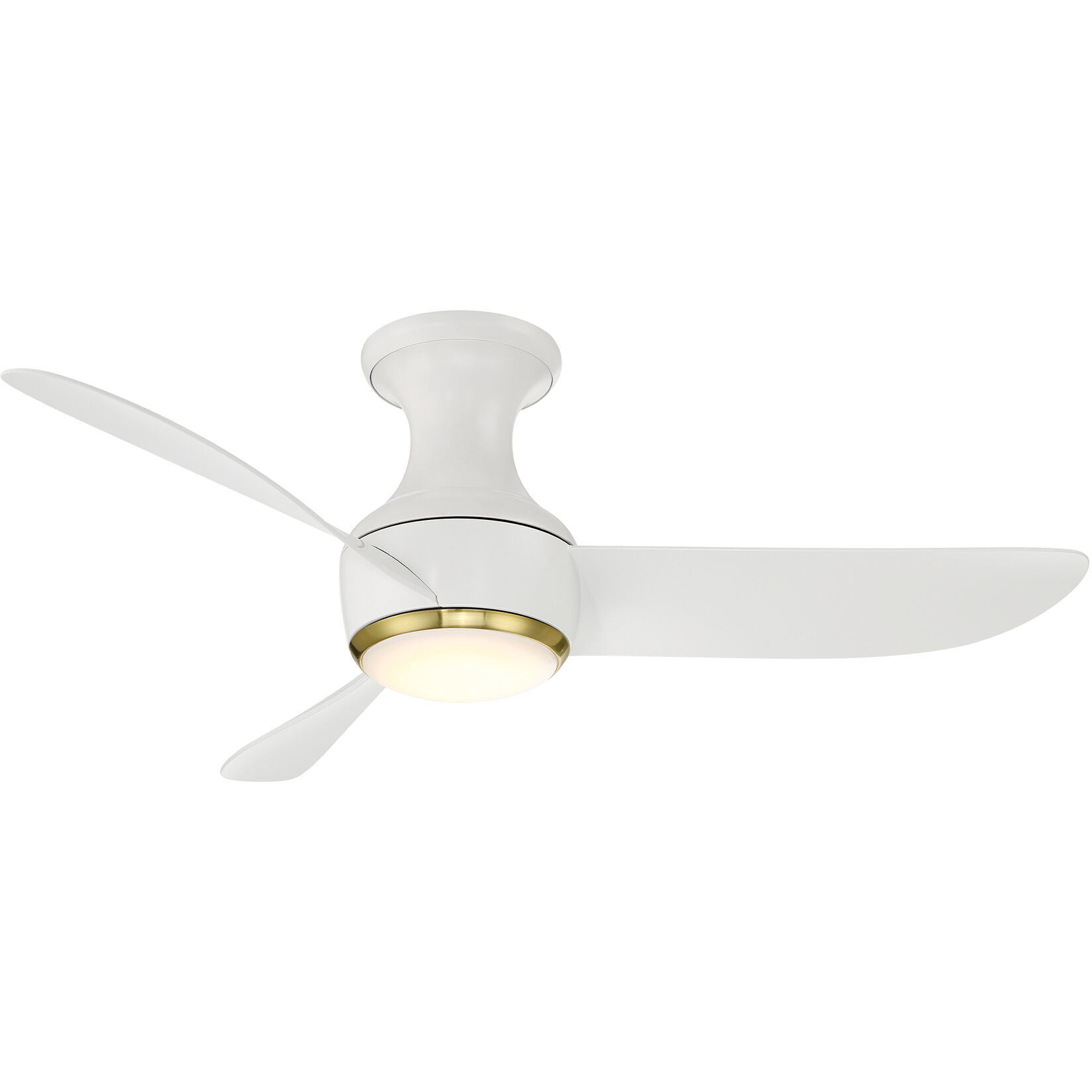 Corona 44 inch Soft Brass and Matte White with Matte White Blades Flush Mount Ceiling Fan in 2700K, Soft Brass Matte White