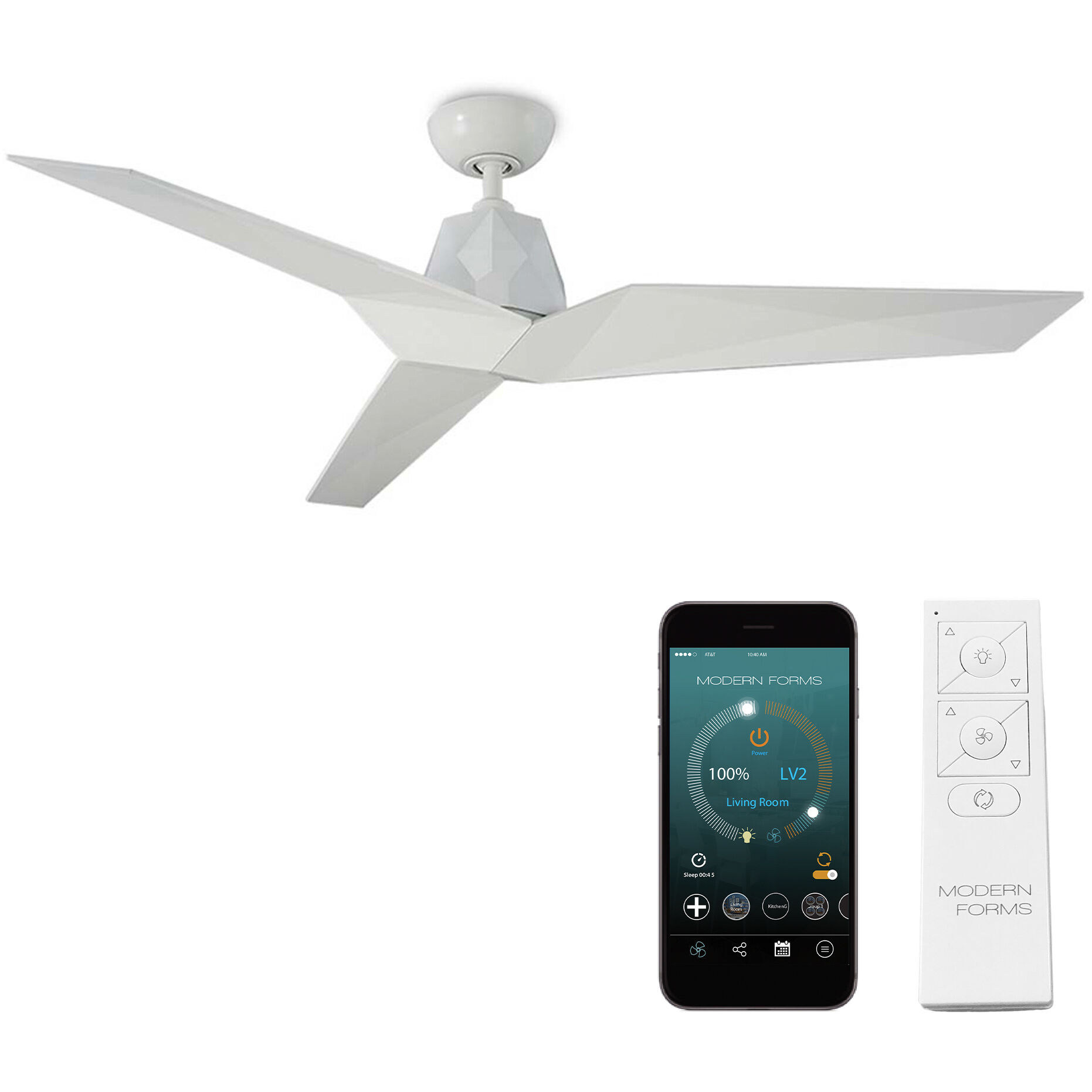 Vortex 60 inch Gloss White Downrod Ceiling Fan, Smart Ceiling Fan