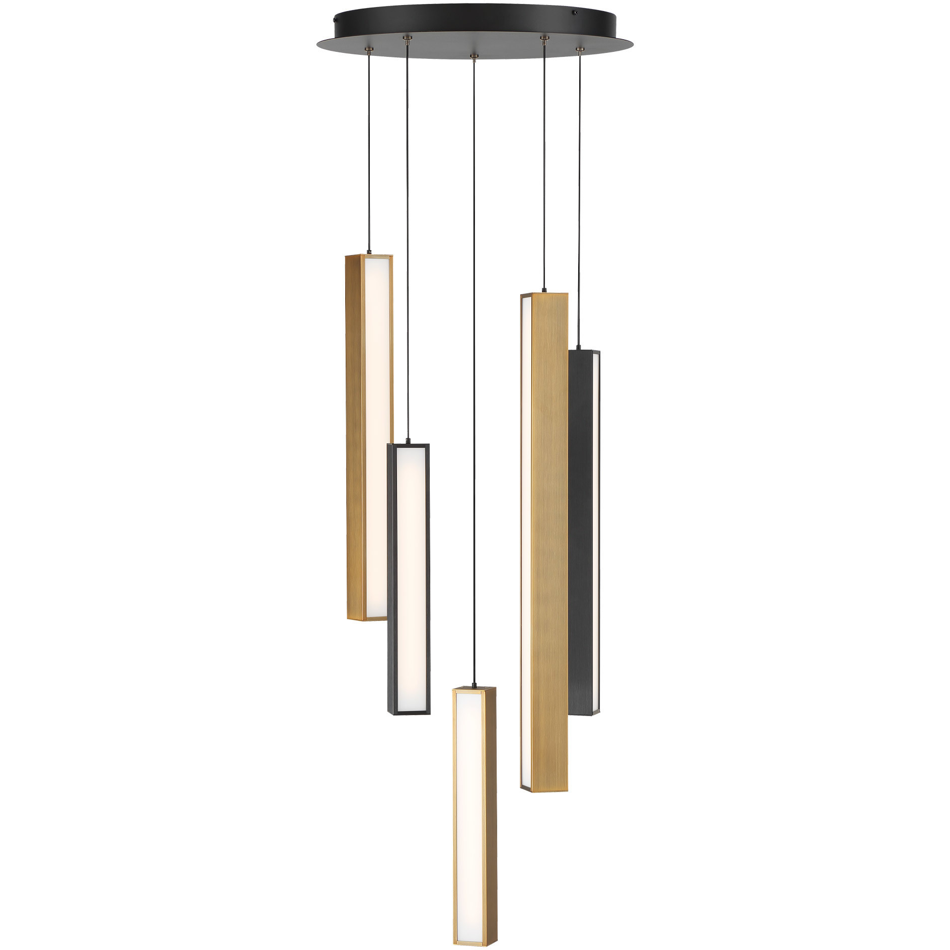 Chaos LED 17 inch Black and Aged Brass Multi-Light Pendant Ceiling Light in 5, 17in., Black Aged Brass/Black