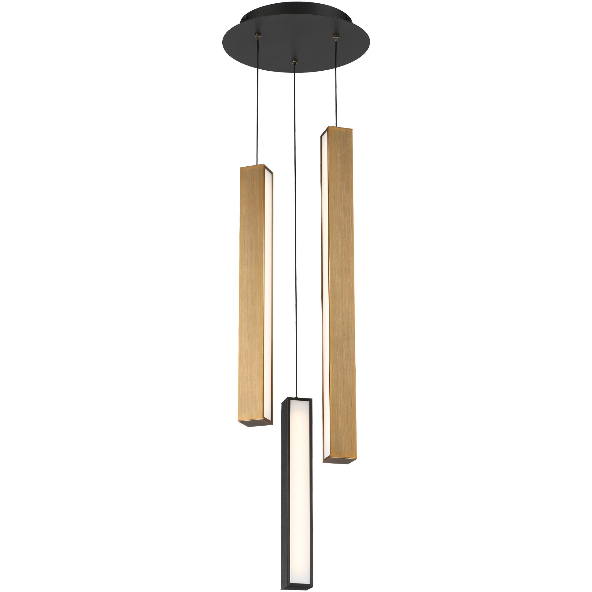 Chaos LED 11.75 inch Black and Aged Brass Multi-Light Pendant Ceiling Light in 3, 12in., Black Aged Brass/Black