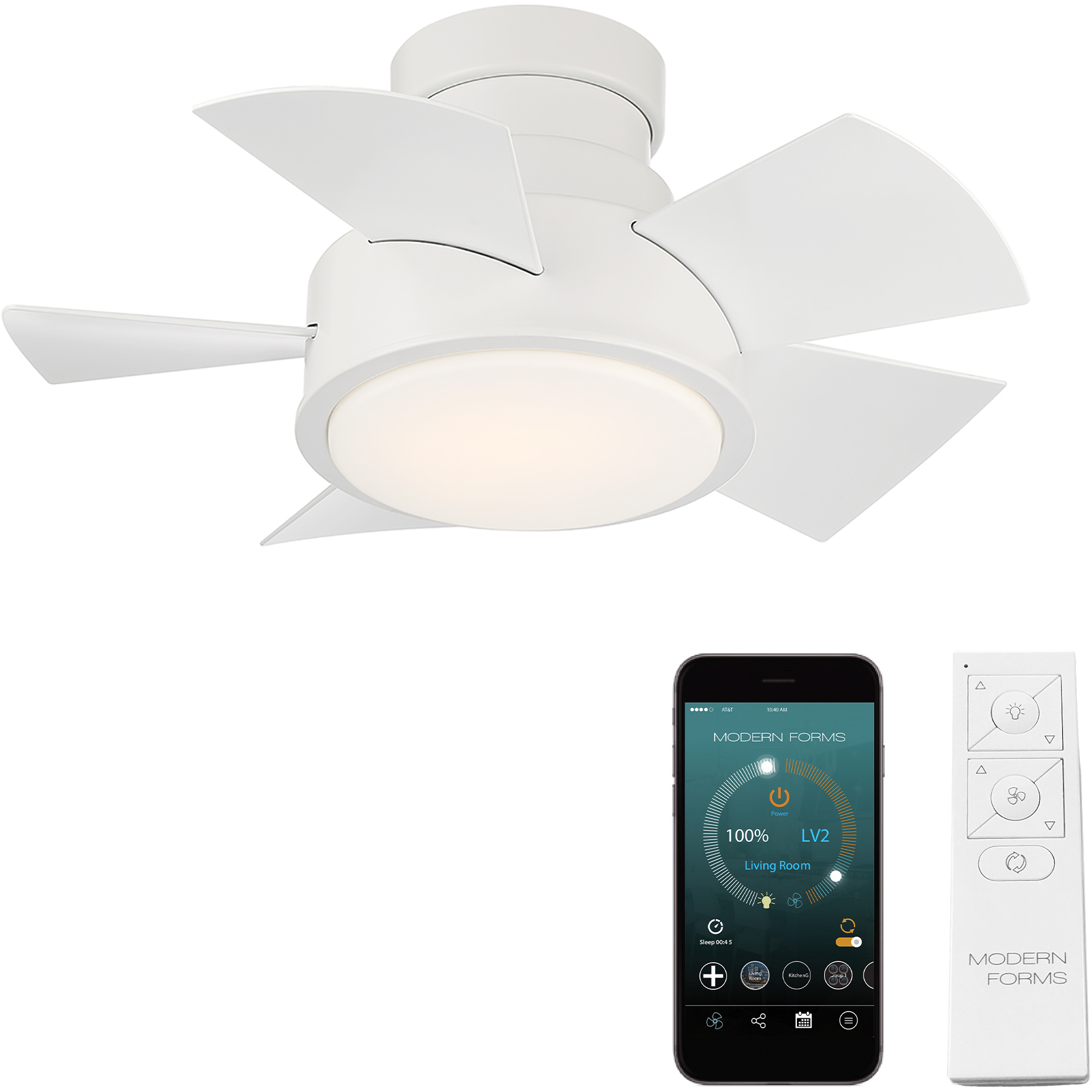 Vox 26 inch Matte White Flush Mount Ceiling Fan in 2700K