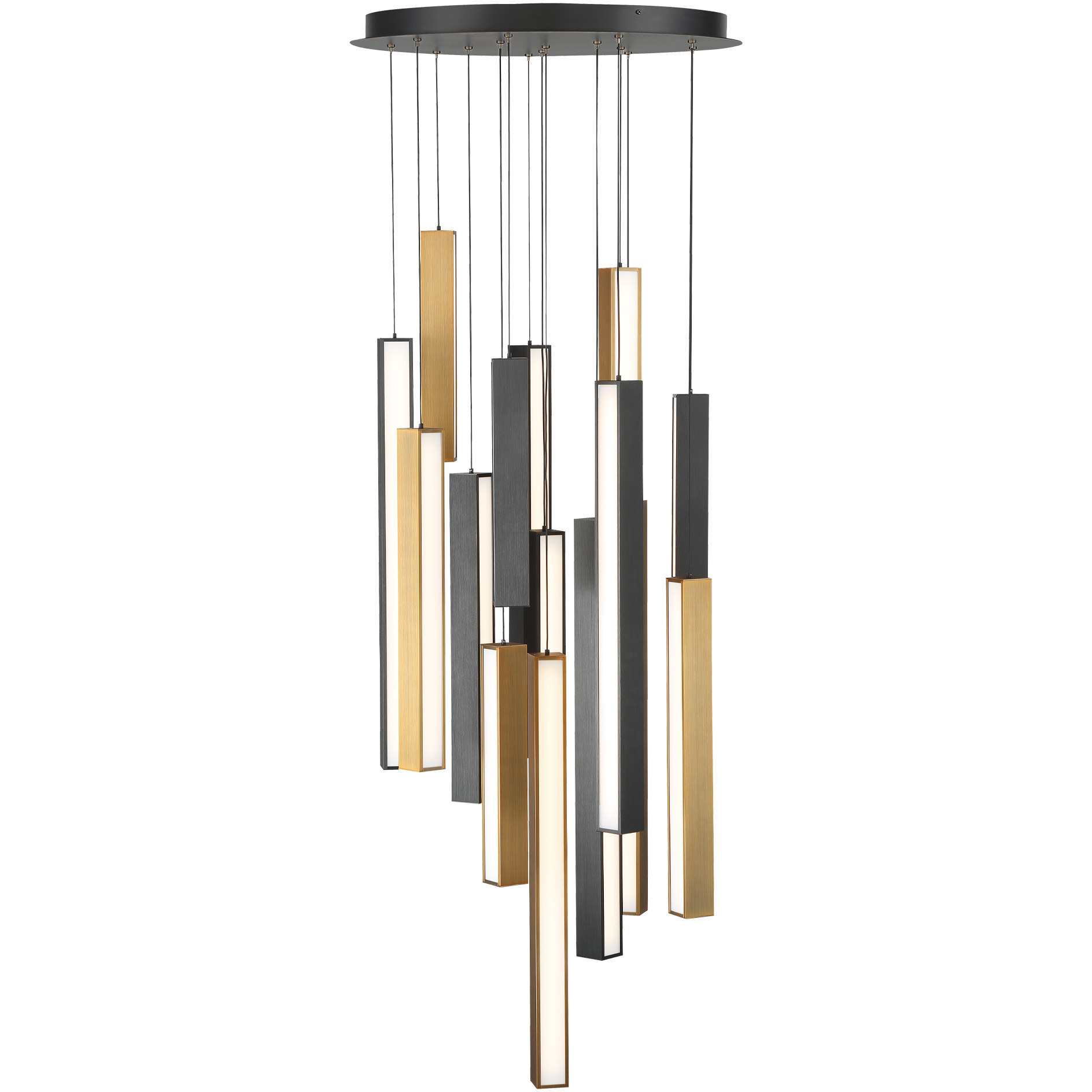 Chaos LED 23 inch Black and Aged Brass Multi-Light Pendant Ceiling Light in 15, 23in., Black Aged Brass/Black