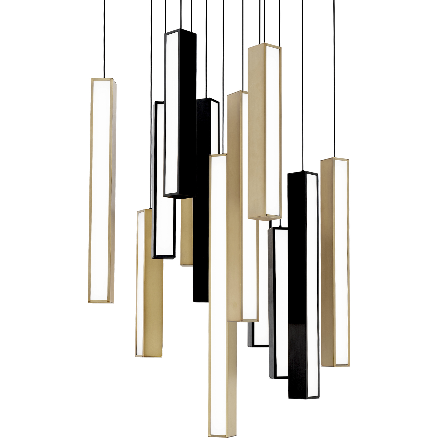 Chaos LED 20 inch Black and Aged Brass Multi-Light Pendant Ceiling Light