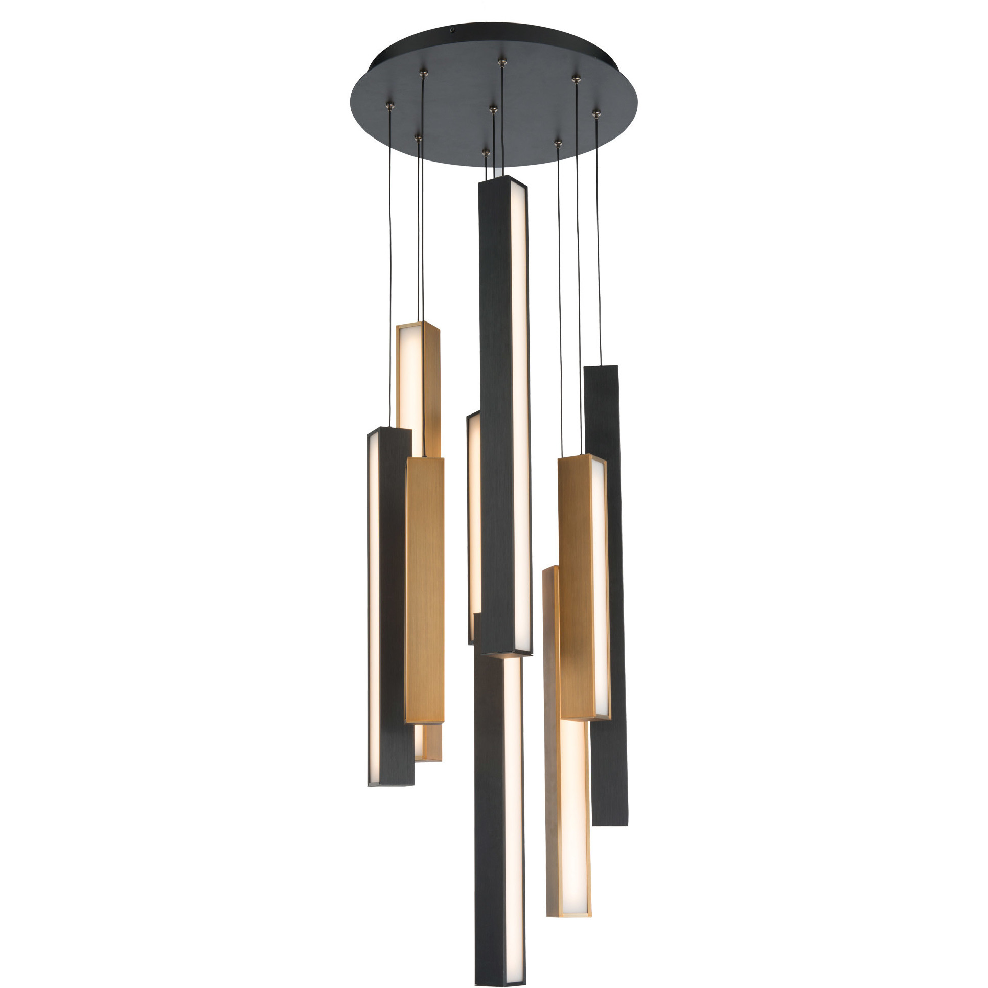 Chaos LED 17 inch Black and Aged Brass Multi-Light Pendant Ceiling Light in 9, 17in., Black Aged Brass/Black