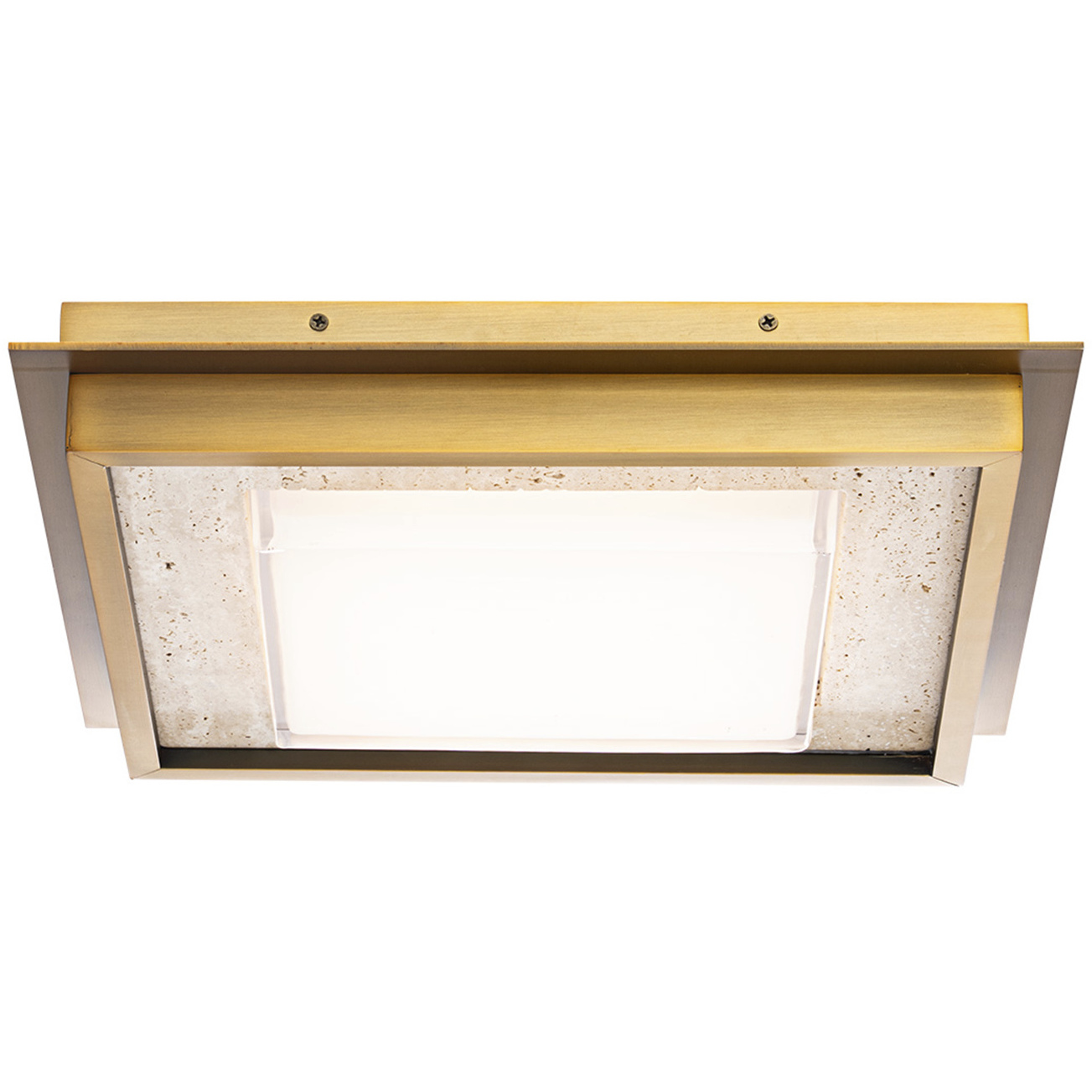 Grandstand LED 14 inch Beige Travertine and Aged Brass Flush Mount Ceiling Light